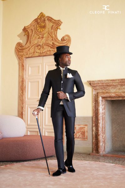 Black elegant Korean line wedding suit 100% made in Italy by Cleofe Finati