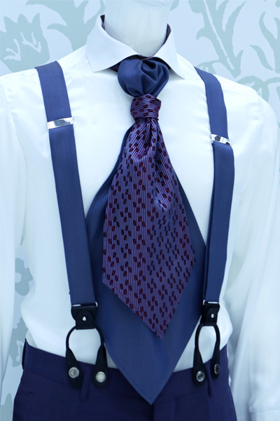Suspenders blue and bordeaux wedding suit 100% made in Italy by Cleofe Finati