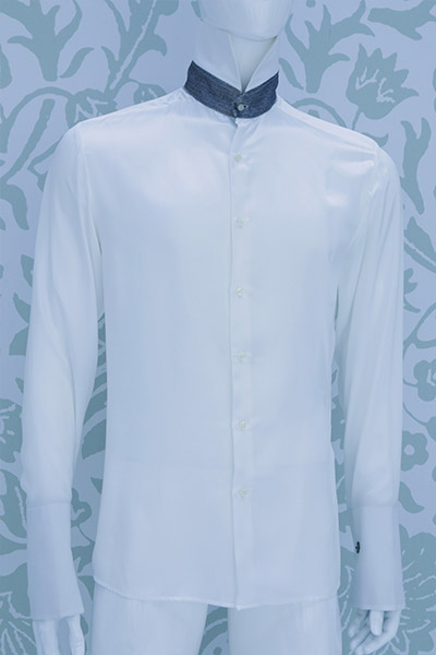 Camicia panna abito da sposo blu e nocciola mescolati made in Italy 100% by Cleofe Finati