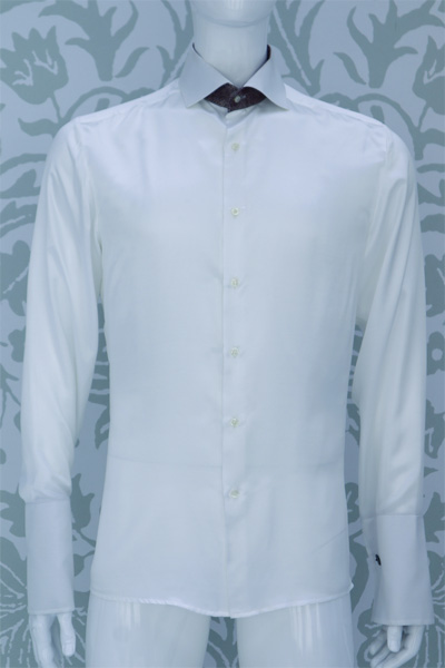 Cream bordeaux groom shirt 100% made in Italy by Cleofe Finati