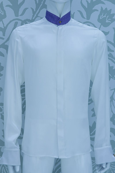 Cream shirt glamorous light blue groom suit 100% made in Italy by Cleofe Finati