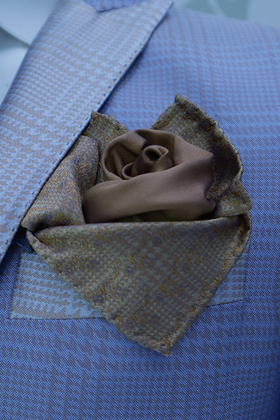 Doppio fazzoletto pochette ottico abito da uomo azzurro made in Italy 100% by Cleofe Finati