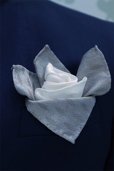 Doppio fazzoletto pochette abito da sposo blu made in Italy 100% by Cleofe Finati