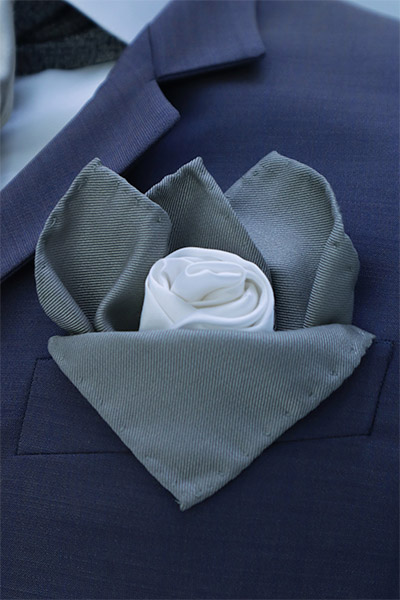 Double pocket handkerchief blue hazelnut groom suit made in Italy 100% by Cleofe Finati