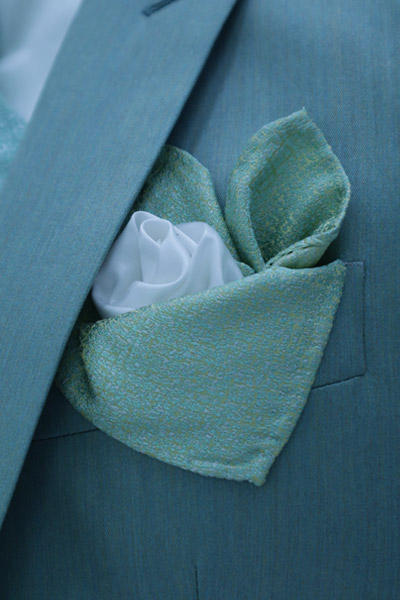 Double pocket handkerchief mint green groom suit made in Italy 100% by Cleofe Finati