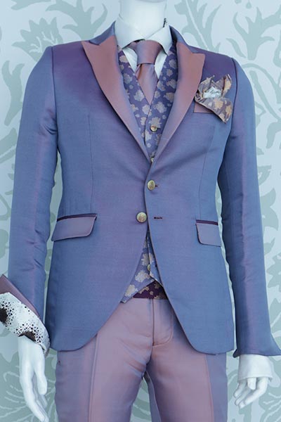 Glamorous luxury blue orange men's suit jacket 100% made in Italy by Cleofe Finati