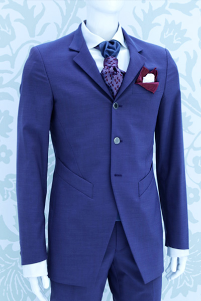 Blue and bordeaux groom suit jacket 100% made in Italy by Cleofe Finati