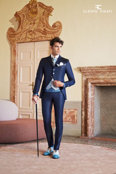 Classic navy blue wedding suit 100% made in Italy by Cleofe Finati