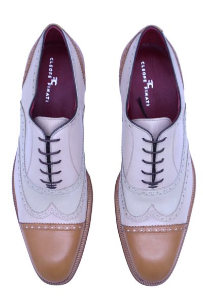 Beige white lace-up men's shoes for a light blue wedding suit 100% made in Italy by Cleofe Finati