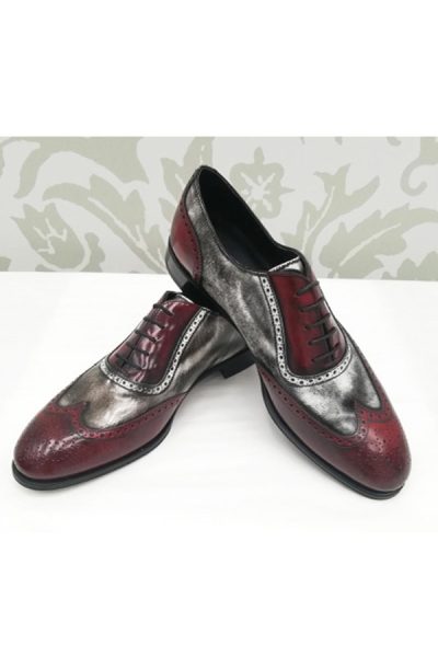 Men's lace-up wedding dress shoes in blue and burgundy mixed 100% made in Italy by Cleofe Finati