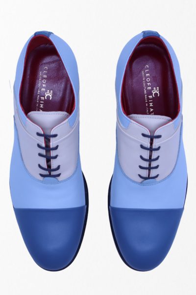 Three-color men's lace-up shoes for a light blue wedding suit 100% made in Italy by Cleofe Finati