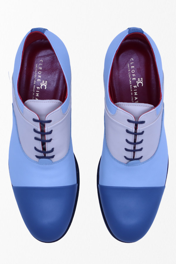 Three-color men's lace-up shoes for a light blue wedding suit 100% made ...