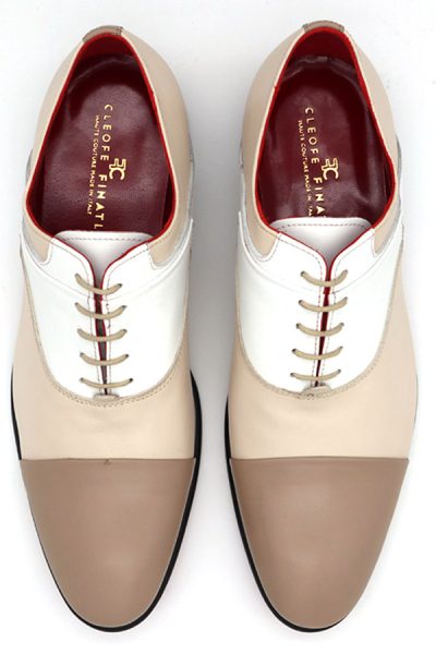 Beige, white and cream men's lace-up shoes for a cream-colored wedding suit 100% made in Italy by Cleofe Finati