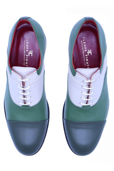 Three-color men's lace-up shoes for green wedding suits 100% made in Italy by Cleofe Finati