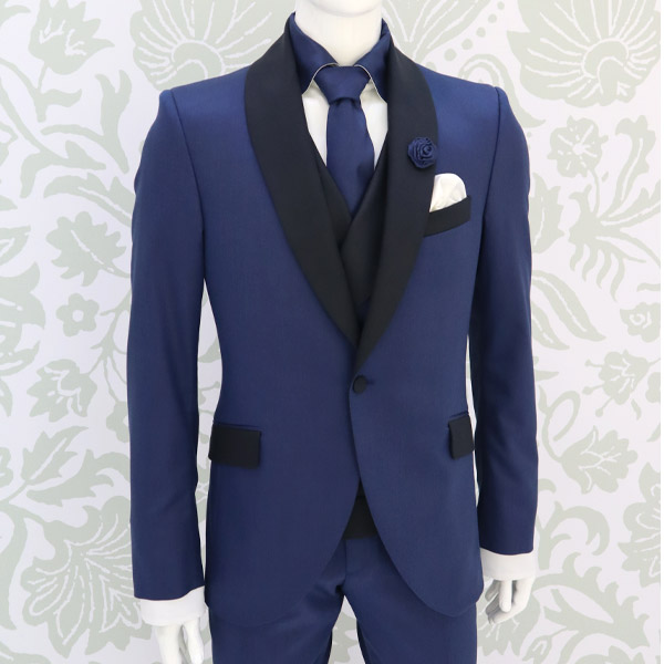 Smoking giacca blu monopetto collo a scialle da cerimonia made in Italy 100% by Cleofe Finati