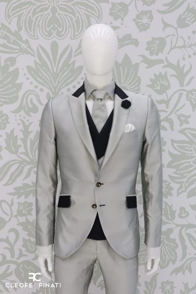 Gray tie for classic ceremony tuxedos 100% made in Italy by Cleofe Finati