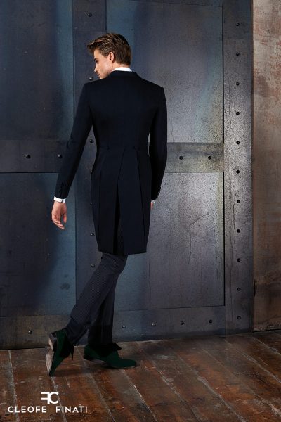 Black formal men's tight suit 100% made in Italy by Cleofe Finati